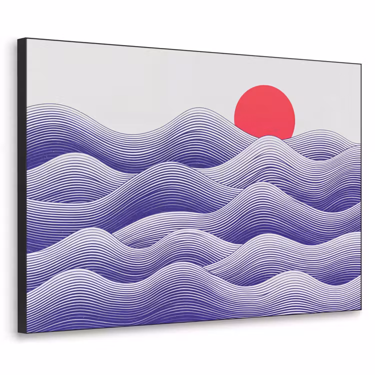 Golven - Zon - Natuur - Abstract - Rood Textielframe zwart klein -3d