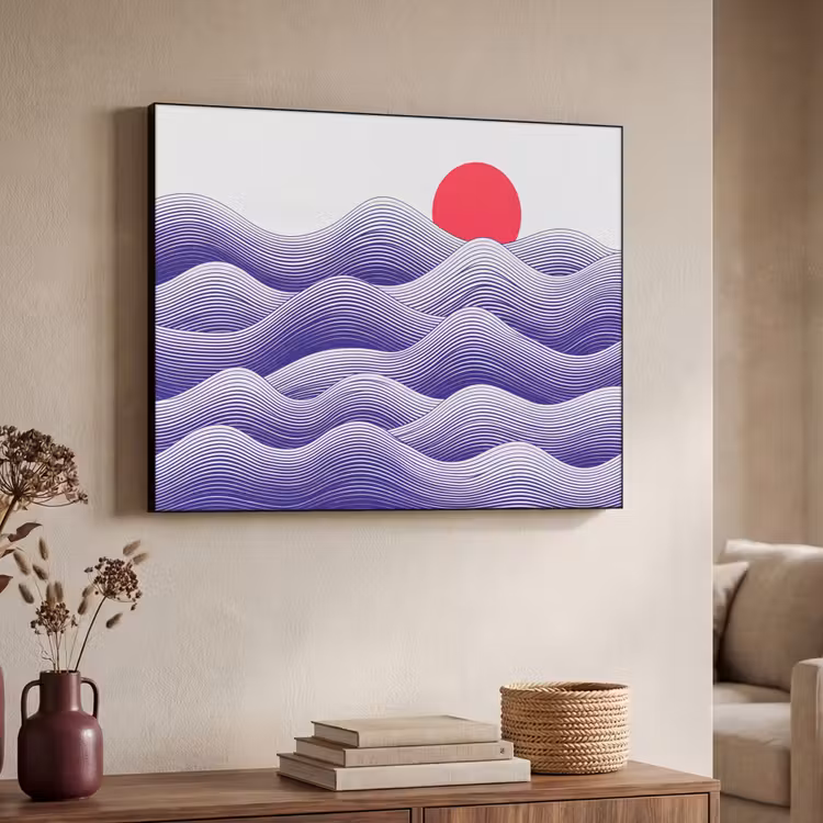 Golven - Zon - Natuur - Abstract - Rood Textielframe zwart klein -sfeer3