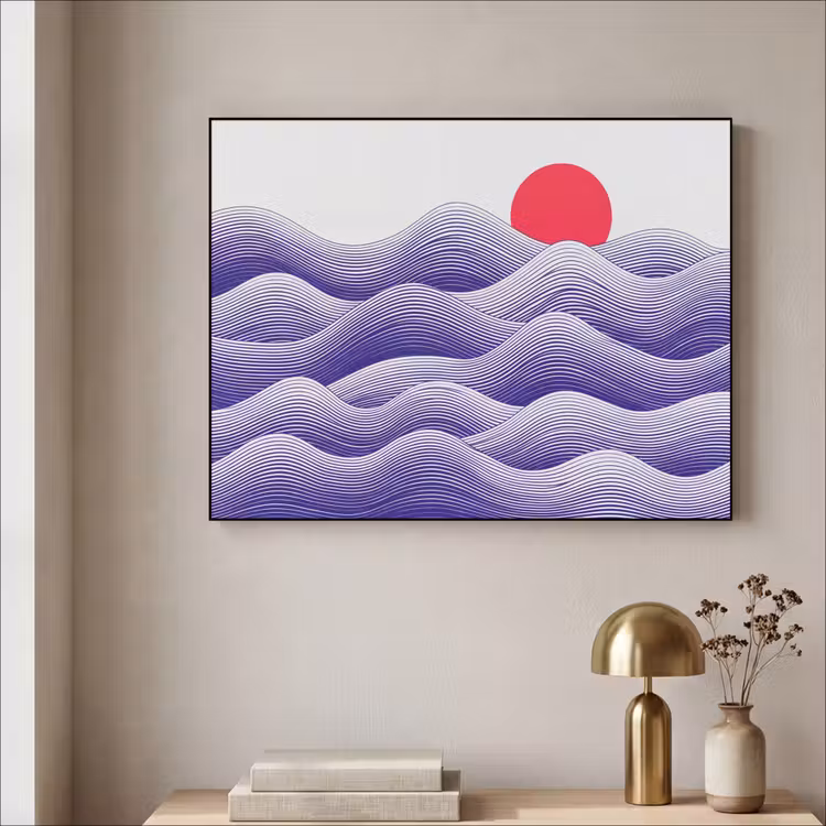 Golven - Zon - Natuur - Abstract - Rood Textielframe zwart klein -sfeer2