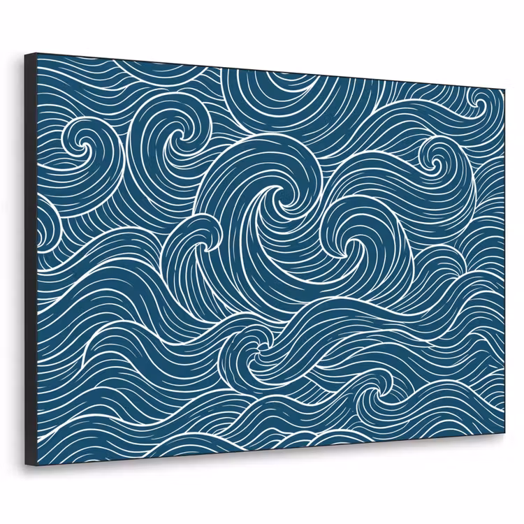 Golven - Spiraal - Water - Abstract - Blauw Textielframe zwart klein -3d