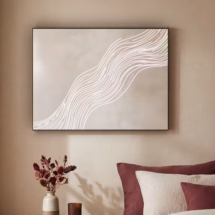 Golvende lijnen - Vloeiend - Zandkleurig Textielframe - compleet frame klein -sfeer1