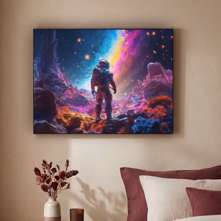 Ruimte - Astronaut - Neon - Sterren Textielframe zwart klein -sfeer1