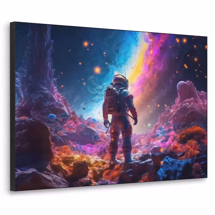 Ruimte - Astronaut - Neon - Sterren Textielframe zwart klein -3d