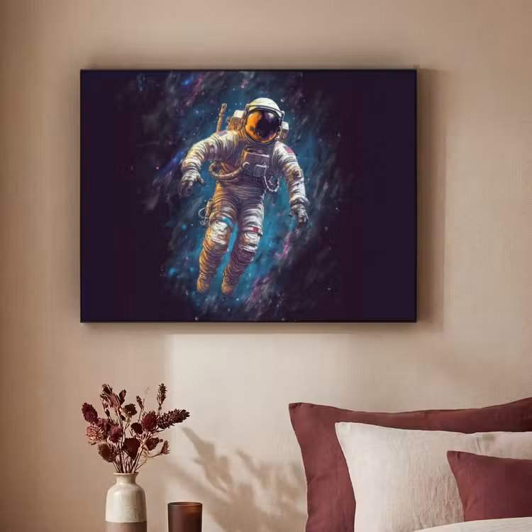 Ruimte - Neon - Astronaut - Sterren Textielframe zwart klein -sfeer1