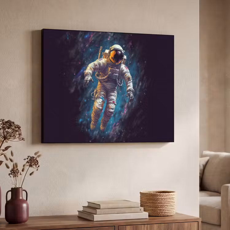 Ruimte - Neon - Astronaut - Sterren Textielframe zwart klein -sfeer3