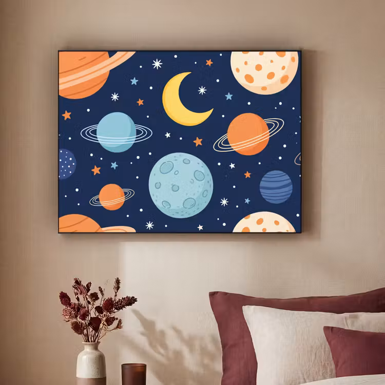 Ruimte - Planeten - Kleurrijk Textielframe zwart klein -sfeer1