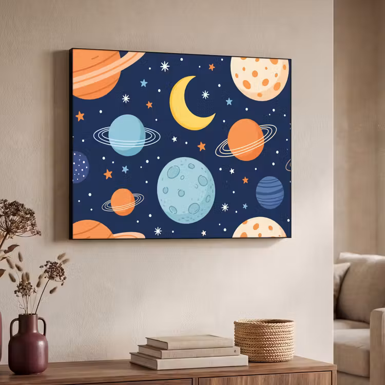 Ruimte - Planeten - Kleurrijk Textielframe zwart klein -sfeer3