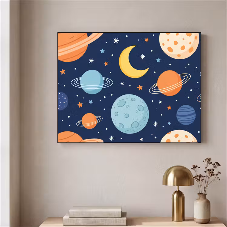 Ruimte - Planeten - Kleurrijk Textielframe zwart klein -sfeer2
