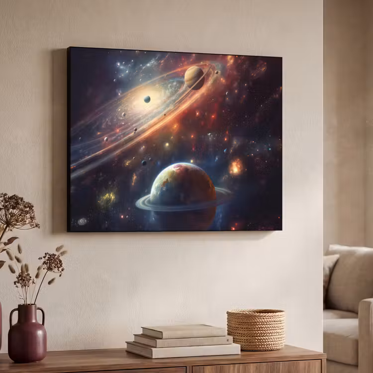 Ruimte - Planeten - Neon - Sterren Textielframe zwart klein -sfeer3