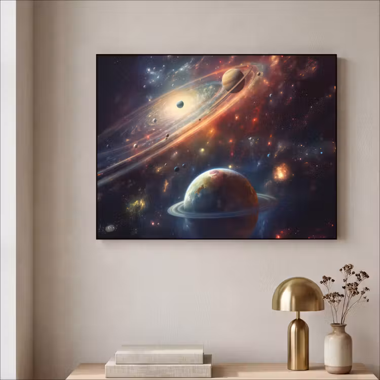 Ruimte - Planeten - Neon - Sterren Textielframe zwart klein -sfeer2