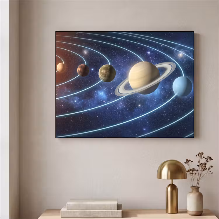 Ruimte - Zonnestelsel - Blauw Textielframe zwart klein -sfeer2