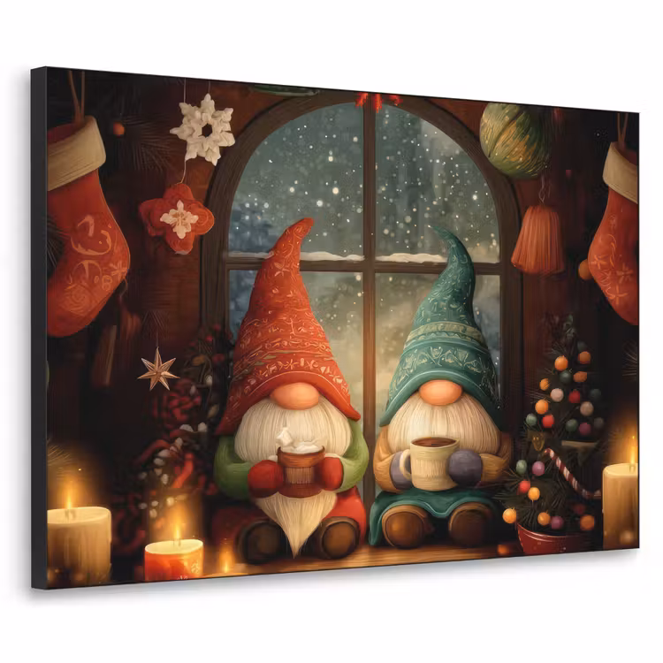 Gnooms - Kerst - Raam - Kleurrijk Textielframe - compleet frame klein -3d