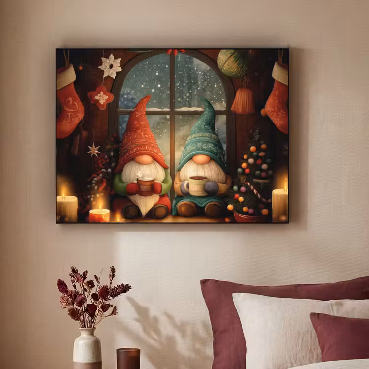 Gnooms - Kerst - Raam - Kleurrijk Textielframe - compleet frame klein -sfeer1