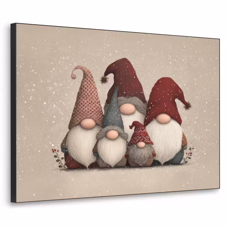 Kabouters - Kerst - Sneeuw - Puntmutsen Textielframe zwart klein -3d