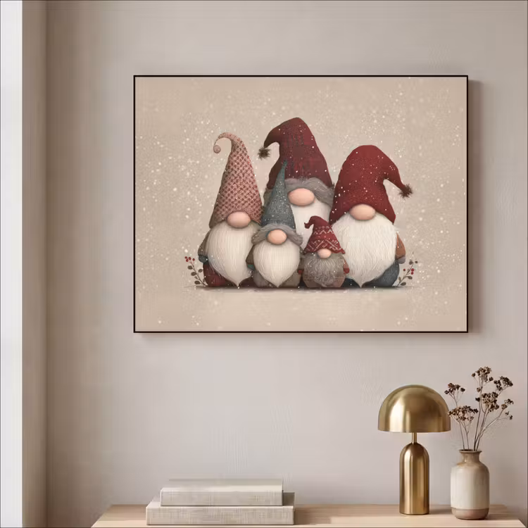 Kabouters - Kerst - Sneeuw - Puntmutsen Textielframe zwart klein -sfeer2