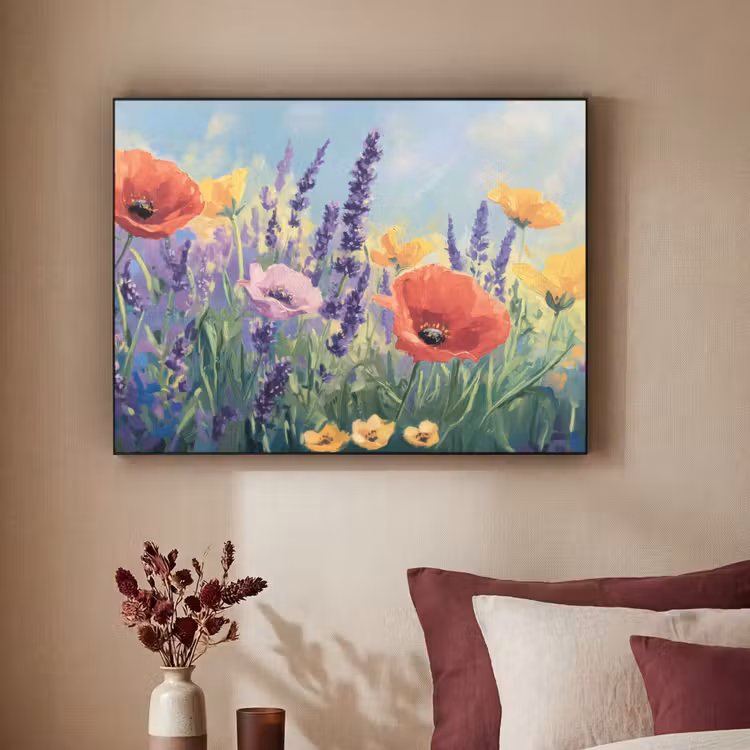 Weide - Bloemen - Kleurrijk Textielframe - compleet frame klein -sfeer1