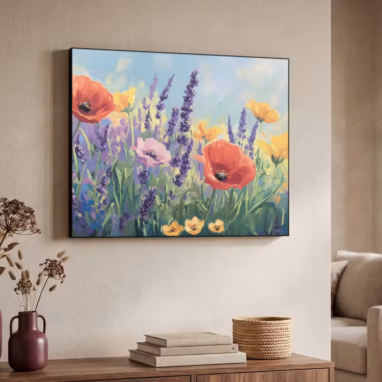 Weide - Bloemen - Kleurrijk Textielframe - compleet frame klein -sfeer3