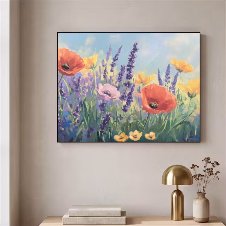 Weide - Bloemen - Kleurrijk Textielframe - compleet frame klein -sfeer2