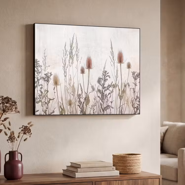 Weidebloemen - Design - Sepia Textielframe zwart klein -sfeer3
