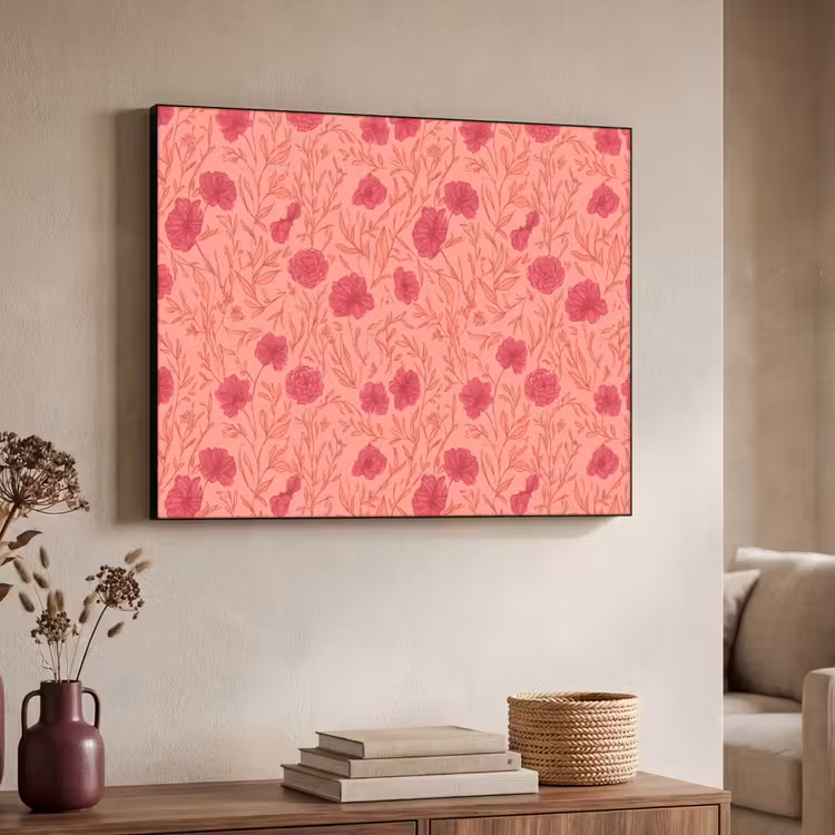 Weidebloemen - Romantisch - Roze Textielframe zwart klein 947 -sfeer3