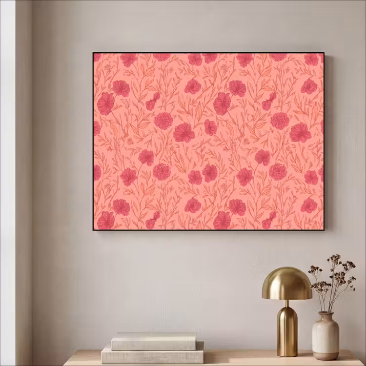 Weidebloemen - Romantisch - Roze Textielframe zwart klein 947 -sfeer2