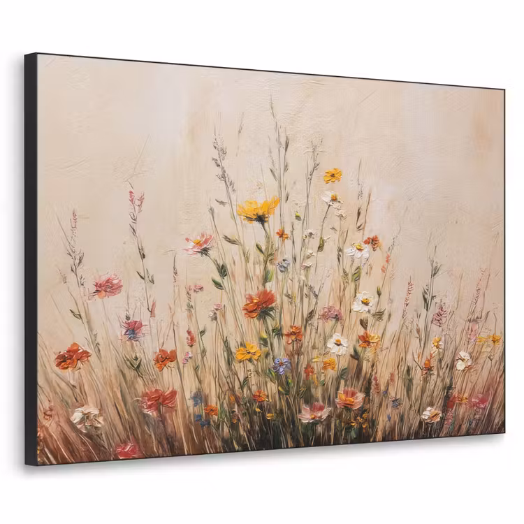 Wilde bloemen - Penseelstreken - Rustgevend Textielframe zwart klein -3d