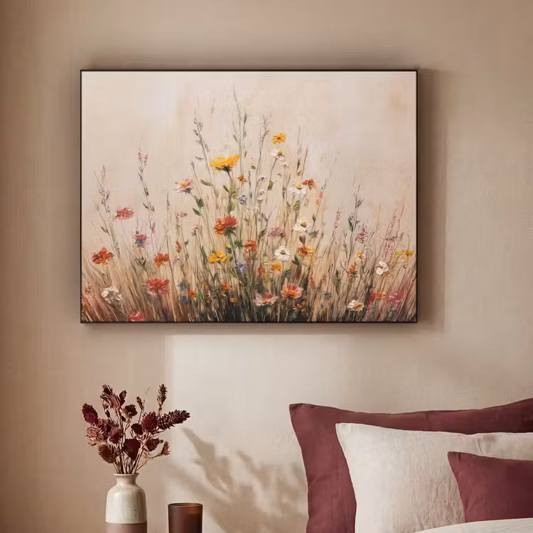 Wilde bloemen - Penseelstreken - Rustgevend Textielframe zwart klein -sfeer1