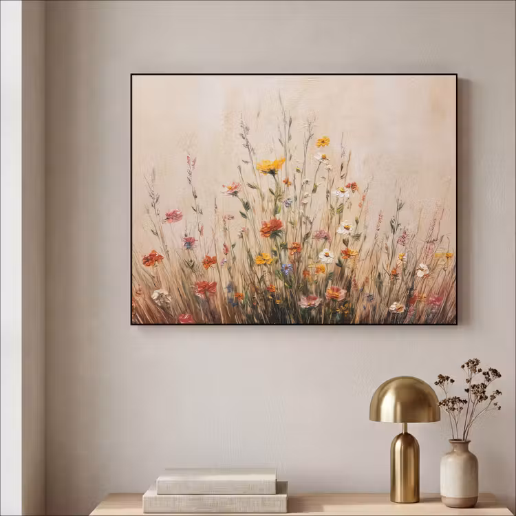 Wilde bloemen - Penseelstreken - Rustgevend Textielframe zwart klein -sfeer2