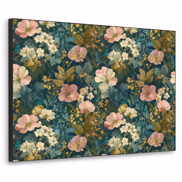 Wilde bloemen - Botanisch - Patroon - Roze - Romantisch Textielframe zwart klein 947 -3d