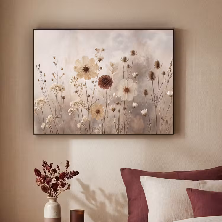 Wilde bloemen - Botanisch - Vintage - Natuur - Rustiek Textielframe zwart klein -sfeer1