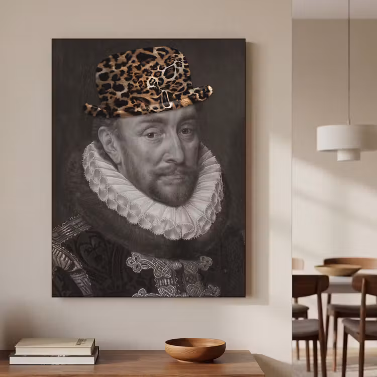 Willem van Oranje - Adriaen Thomasz - Panterprint Textielframe zwart klein -sfeer2