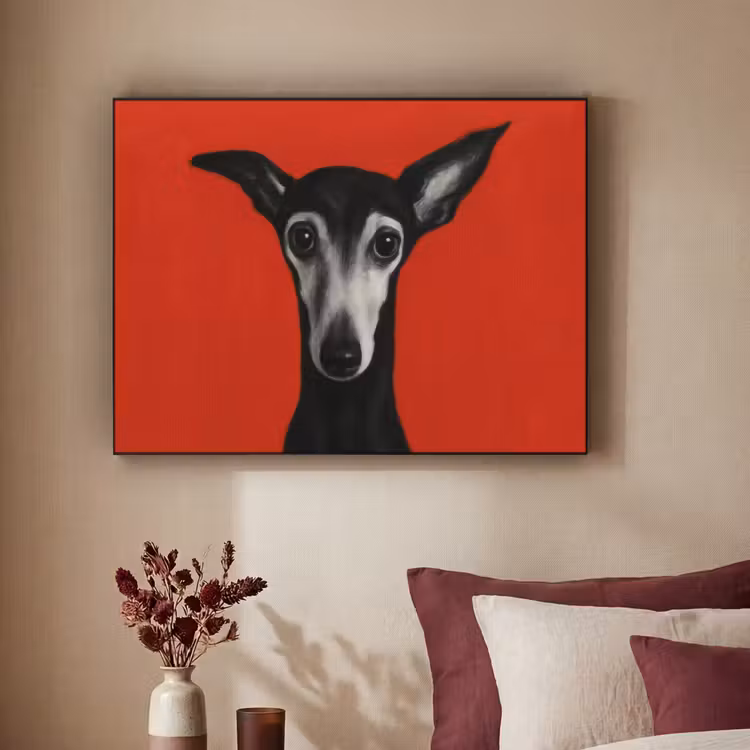 Windhond - Minimalistisch - Rood Textielframe zwart klein -sfeer1