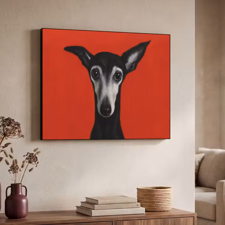 Windhond - Minimalistisch - Rood Textielframe - compleet frame klein -sfeer3