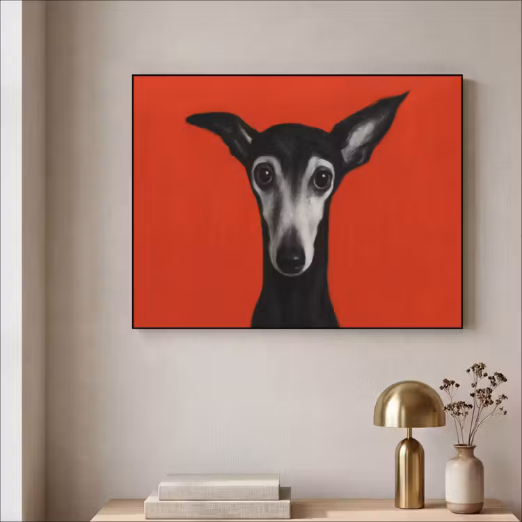 Windhond - Minimalistisch - Rood Textielframe - compleet frame klein -sfeer2