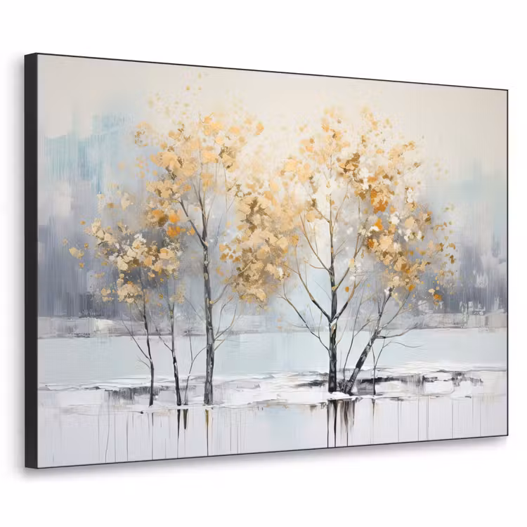 Winter - Bomen - Natuur - Acryl - Kunst Textielframe zwart klein -3d
