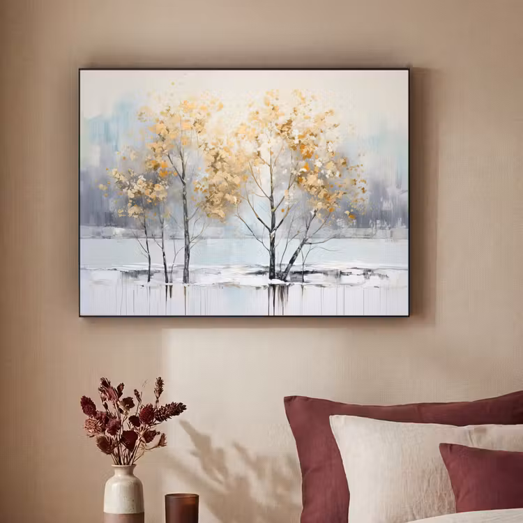 Winter - Bomen - Natuur - Acryl - Kunst Textielframe zwart klein -sfeer1