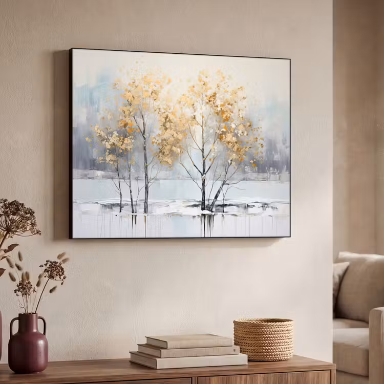 Winter - Bomen - Natuur - Acryl - Kunst Textielframe zwart klein -sfeer3