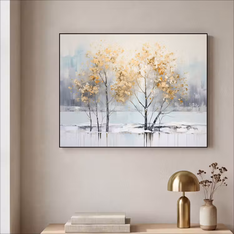 Winter - Bomen - Natuur - Acryl - Kunst Textielframe zwart klein -sfeer2