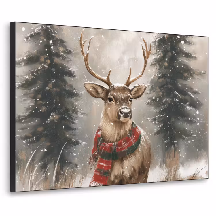 Winter - Bos - Rendier - Donker Textielframe - compleet frame klein -3d