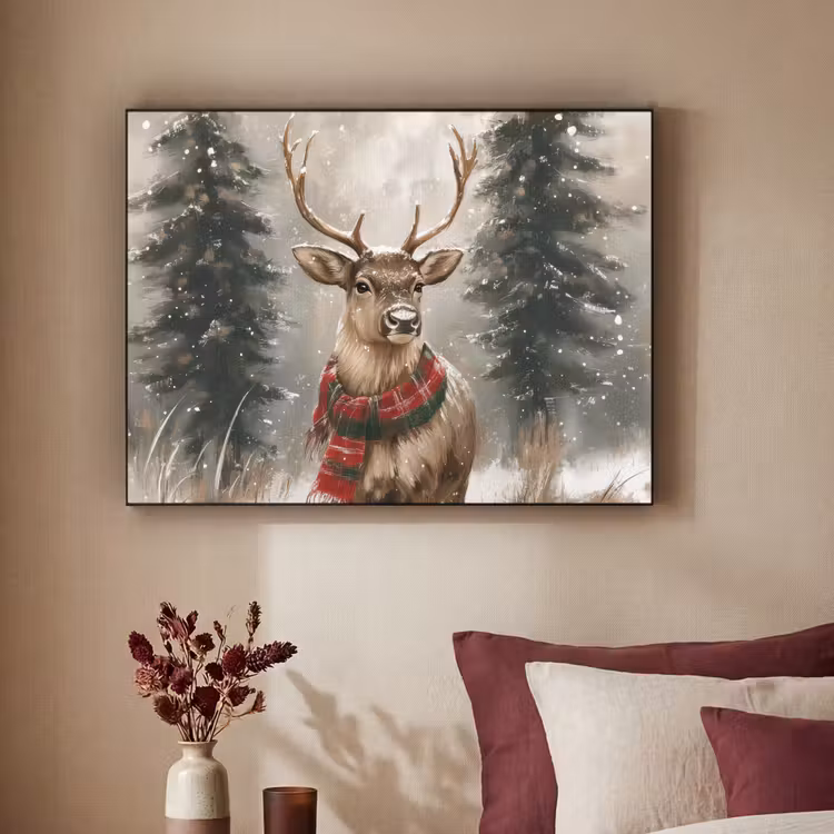 Winter - Bos - Rendier - Donker Textielframe - compleet frame klein -sfeer1