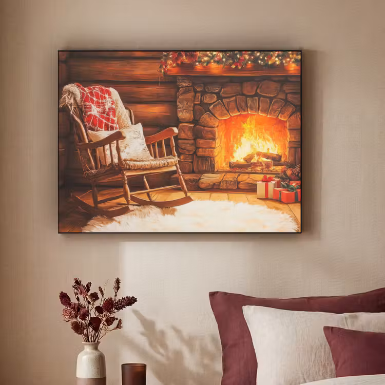 Winter - Kerst - Huis - Openhaard Textielframe - compleet frame klein -sfeer1
