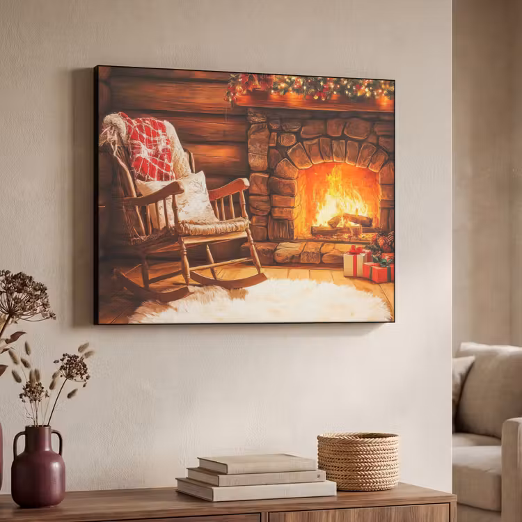 Winter - Kerst - Huis - Openhaard Textielframe - compleet frame klein -sfeer3