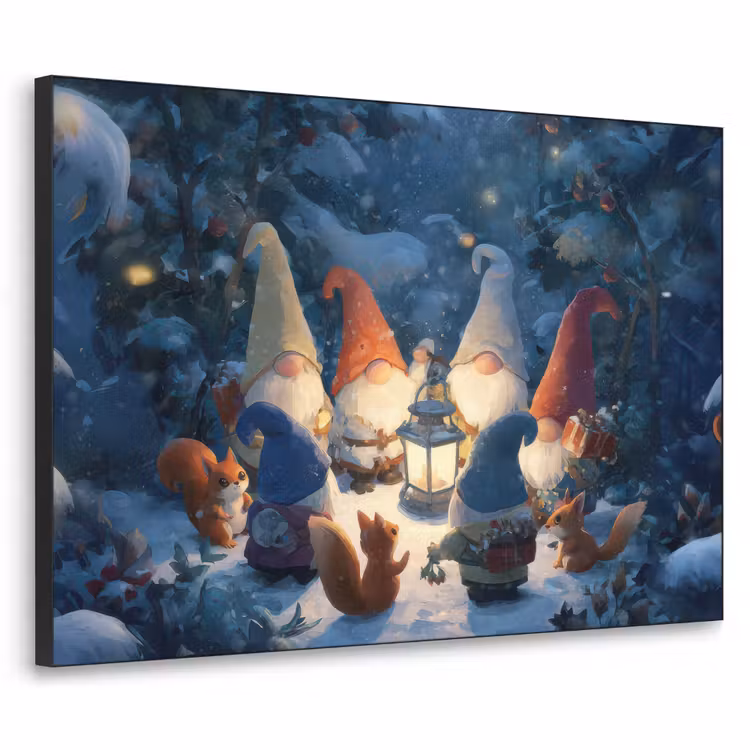Winter - Gnooms - Eekhoorns - Meerkleurig Textielframe - compleet frame klein -3d