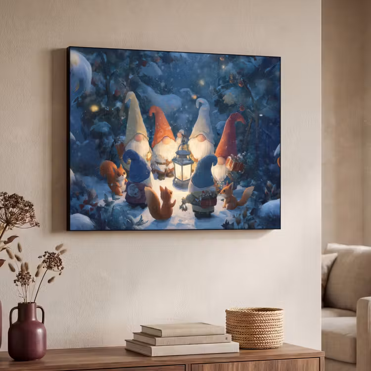 Winter - Gnooms - Eekhoorns - Meerkleurig Textielframe - compleet frame klein -sfeer3