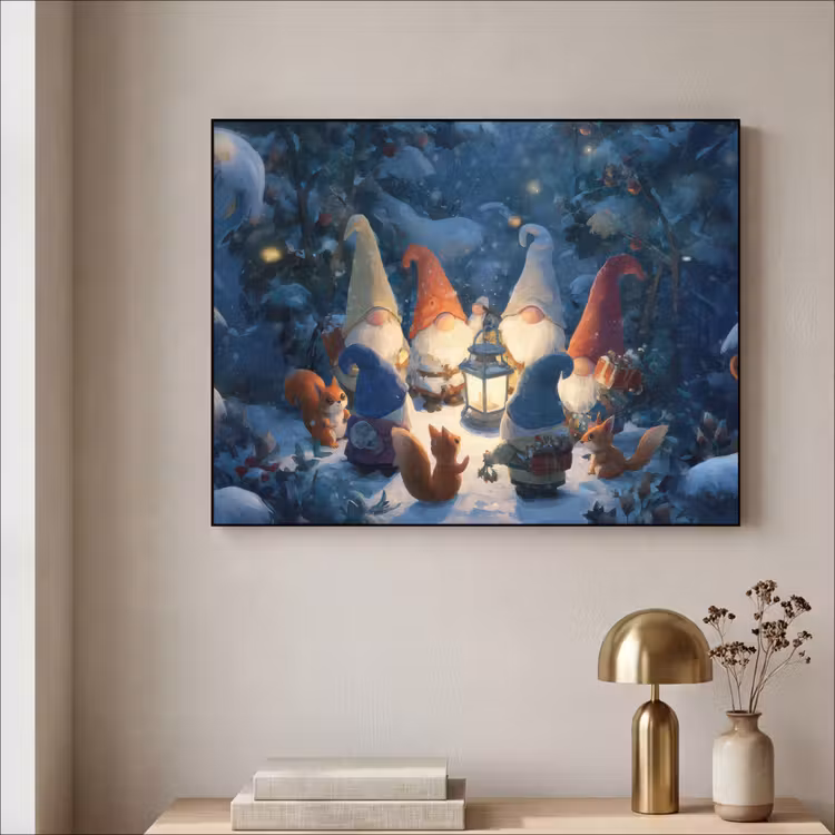 Winter - Gnooms - Eekhoorns - Meerkleurig Textielframe - compleet frame klein -sfeer2
