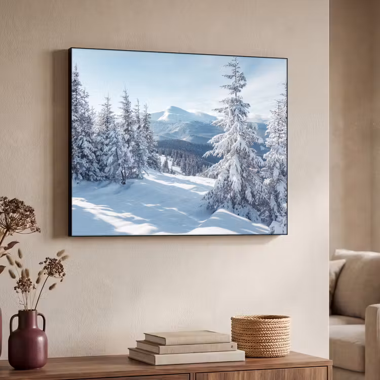 Winterlandschap - Natuur - Berg - Bomen - Sneeuw Textielframe - compleet frame klein -sfeer3