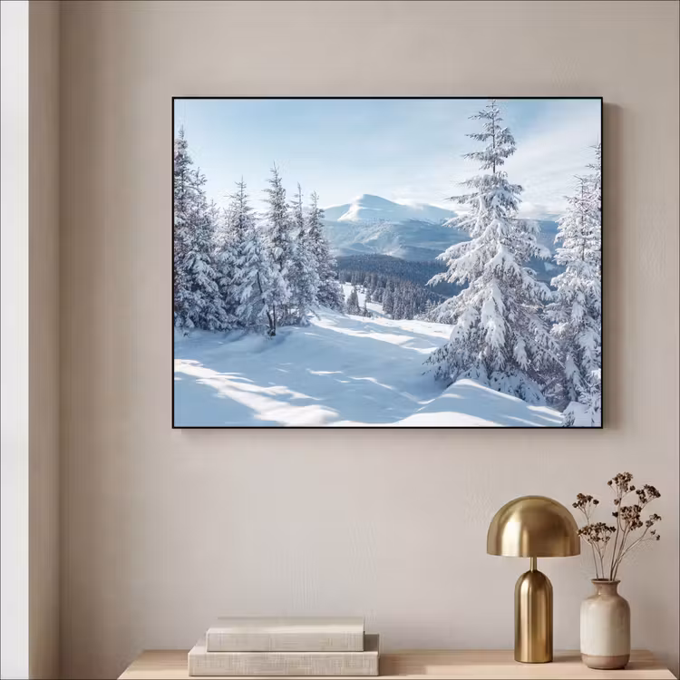 Winterlandschap - Natuur - Berg - Bomen - Sneeuw Textielframe zwart klein -sfeer2