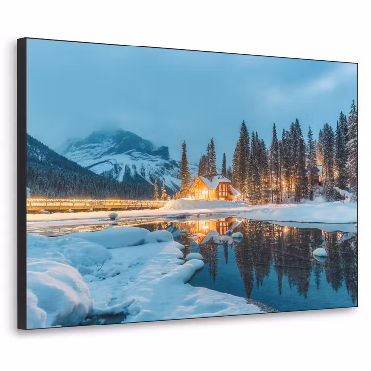 Winterlandschap - Natuur - Huis - Bergen - Sneeuw Textielframe - compleet frame klein -3d