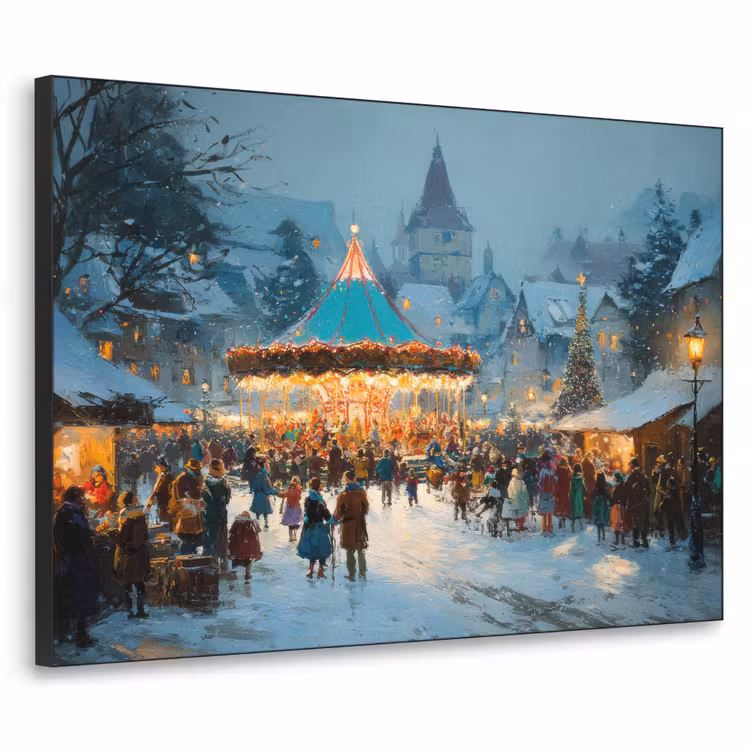 Winterkermis - Dorp - Kleurrijk Textielframe zwart klein -3d