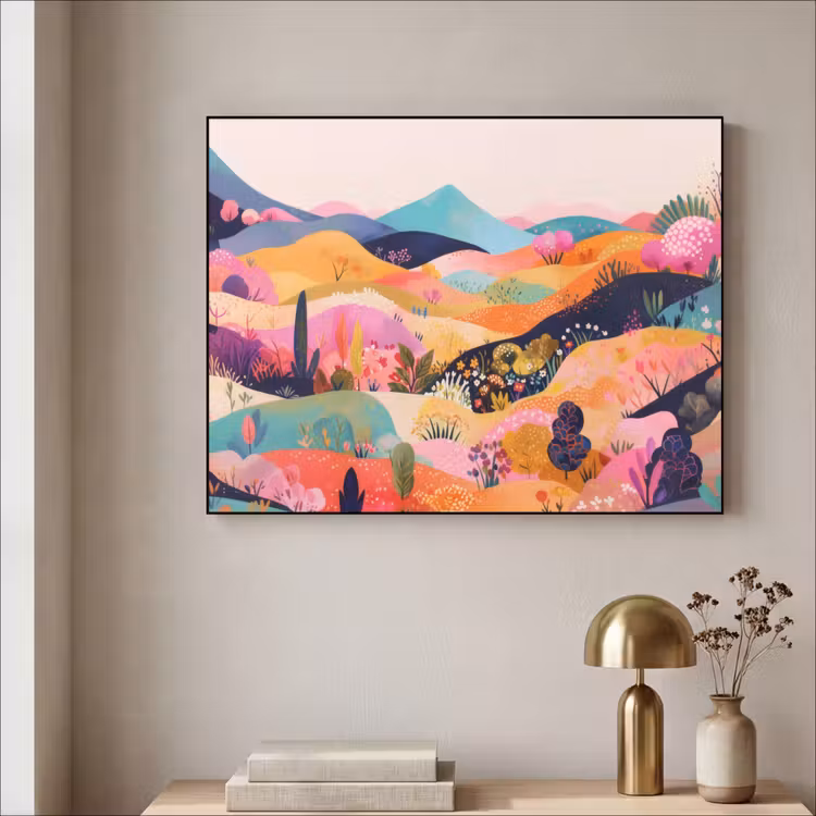 Golvende heuvels - Abstracte planten - Dromerig Textielframe zwart klein -sfeer2